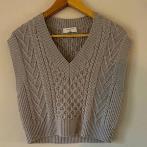Babaton (by Aritzia) Light Gray V-Neck 100% Merino Wool Cable Knit Sweater Vest